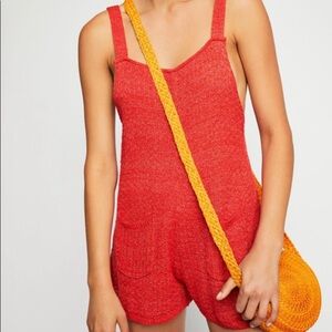 NWOT FP Beach Knit Red Overall Romper
